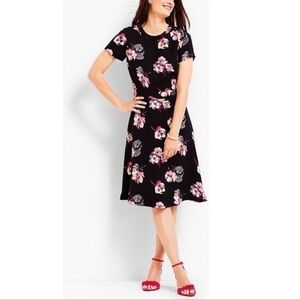 Talbots Black & Pink Floral Knee Length Fit & Flair Dress